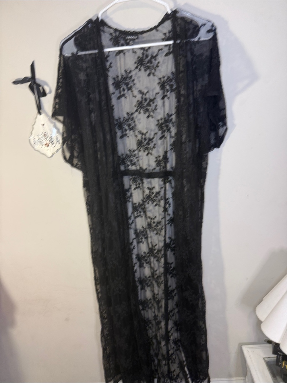 Black Sheer open lace long kimono